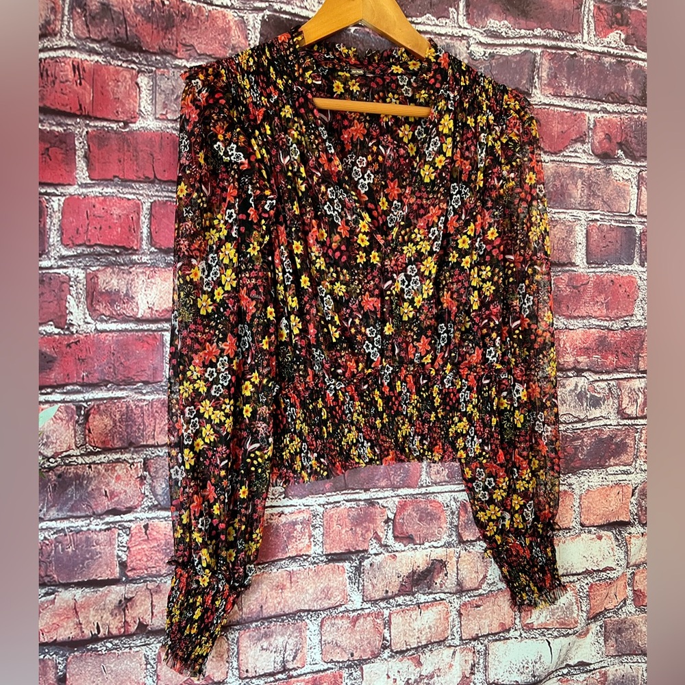 Free People Twyla Mesh Smocked Floral Crop Top - Picture 4 of 9